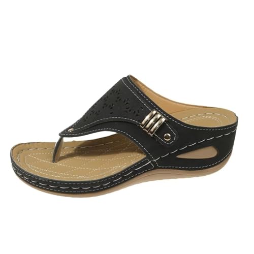 PBHGMGEBLV Damen Keilabsatz Plateau Hausschuhe Sommer Klippzehe Orthopädische Fußgewölbeunterstützung Sandalen FlipFlops(Black,37EU) von PBHGMGEBLV