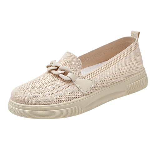 PBHGMGEBLV Damen Loafer Bequeme Elegante Freizeitschuhe Flachmund Atmungsaktives Mesh(Beige,39EU) von PBHGMGEBLV