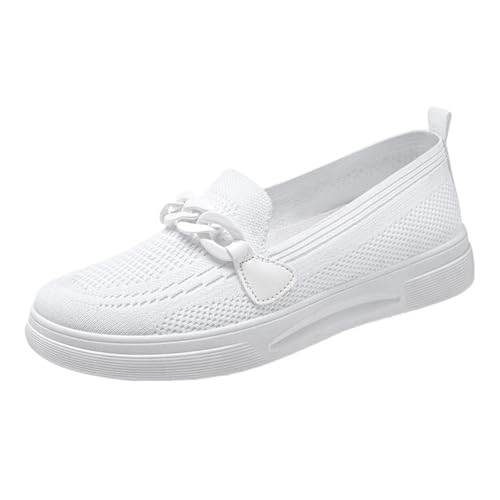 PBHGMGEBLV Damen Loafer Bequeme Elegante Freizeitschuhe Flachmund Atmungsaktives Mesh(White,36 EU) von PBHGMGEBLV
