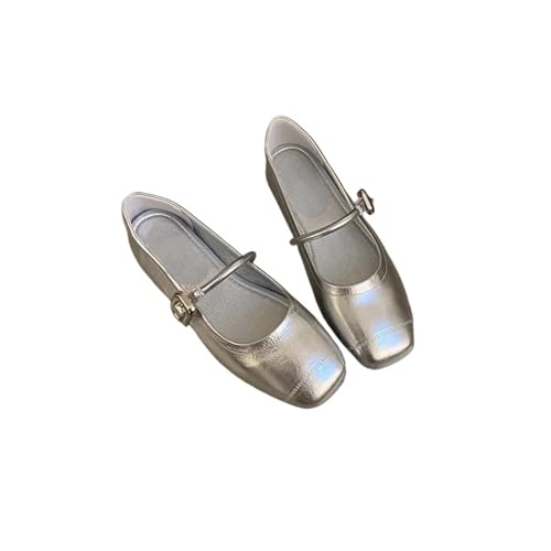 PBHGMGEBLV Damen Slip-On Flats Damen Süße Ballerinas Mary Jane Schuhe(Silver,37EU) von PBHGMGEBLV