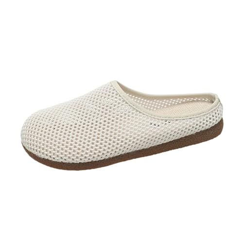 PBHGMGEBLV Damen Sommer Baotou Mesh Halbschuhe Weiche Sohle Atmungsaktive Flache Sohle Hausschuhe Outdoor Hausschuhe(Off-White,35 EU) von PBHGMGEBLV