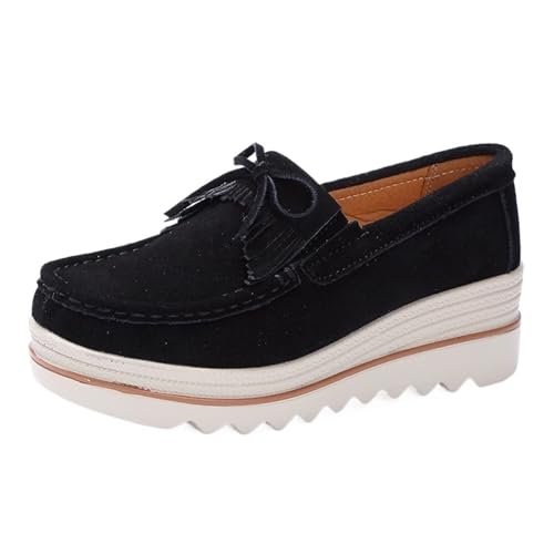 PBHGMGEBLV Damenschuhe Flats Casual Slip On Creepers Braun Loafer Flat(Black,40EU) von PBHGMGEBLV