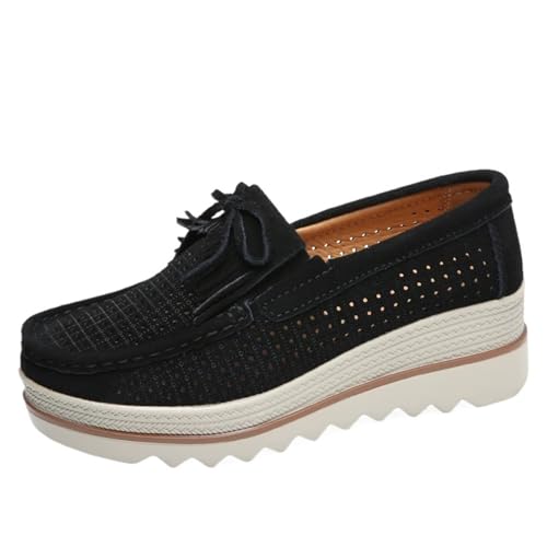 PBHGMGEBLV Damenschuhe Flats Casual Slip On Creepers Braun Loafer Flat(Black 2,38EU) von PBHGMGEBLV