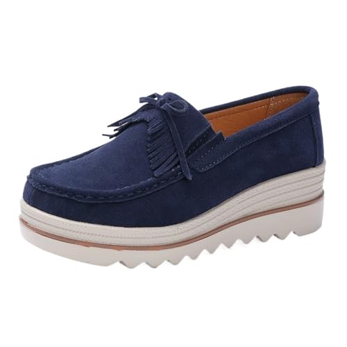 PBHGMGEBLV Damenschuhe Flats Casual Slip On Creepers Braun Loafer Flat(Blue,39EU) von PBHGMGEBLV