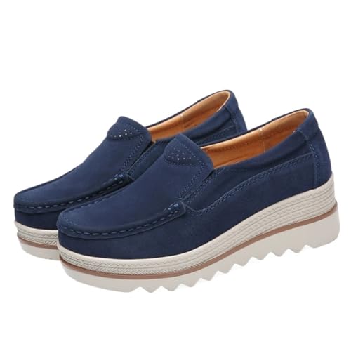 PBHGMGEBLV Damenschuhe Flats Casual Slip On Creepers Braun Loafer Flat(Blue 1,39EU) von PBHGMGEBLV