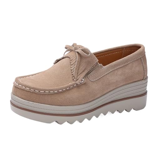 PBHGMGEBLV Damenschuhe Flats Casual Slip On Creepers Braun Loafer Flat(Brown,36 EU) von PBHGMGEBLV