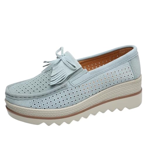 PBHGMGEBLV Damenschuhe Flats Casual Slip On Creepers Braun Loafer Flat(Green,42EU) von PBHGMGEBLV