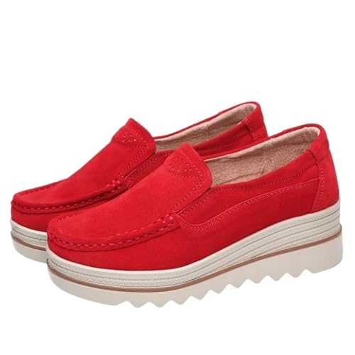 PBHGMGEBLV Damenschuhe Flats Casual Slip On Creepers Braun Loafer Flat(Red,41EU) von PBHGMGEBLV