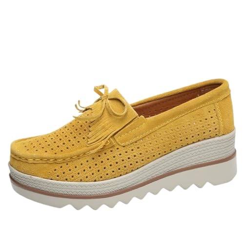 PBHGMGEBLV Damenschuhe Flats Casual Slip On Creepers Braun Loafer Flat(Yellow,40EU) von PBHGMGEBLV