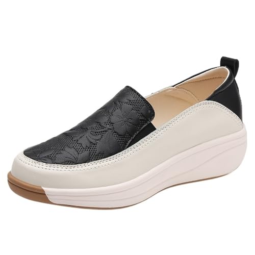 PBHGMGEBLV Lässige Damen Plateau Leichte Schuhe Loafers Bequeme Große Größe Lehrer Flache Walking(Black,37EU) von PBHGMGEBLV