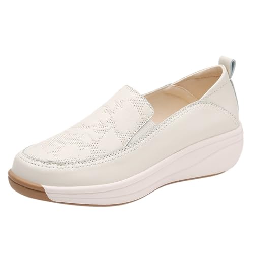 PBHGMGEBLV Lässige Damen Plateau Leichte Schuhe Loafers Bequeme Große Größe Lehrer Flache Walking(White,42EU) von PBHGMGEBLV