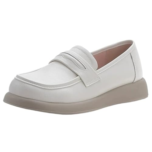 PBHGMGEBLV Loafer for Damen, Business- und Freizeitschuhe, Retro, leicht, Schwarz, for Lehrer(White,38EU) von PBHGMGEBLV