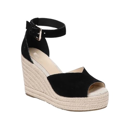 PBHGMGEBLV Plateau-Wedges Sandalen Schuhe Absatz for Kleider Heels Slip On Wedge(Black,35 EU) von PBHGMGEBLV