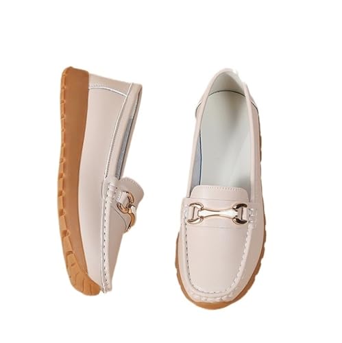 Schuhe Frau Slip On Flats Damen Loafers Mutter Schuh Große Größe Lehrer Schwarz Casual(Beige,40EU) von PBHGMGEBLV