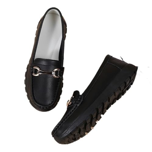 Schuhe Frau Slip On Flats Damen Loafers Mutter Schuh Große Größe Lehrer Schwarz Casual(Black,44EU) von PBHGMGEBLV