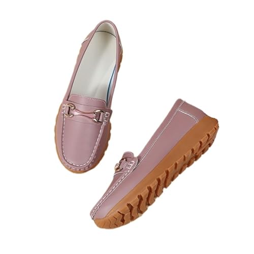 Schuhe Frau Slip On Flats Damen Loafers Mutter Schuh Große Größe Lehrer Schwarz Casual(Pink,44EU) von PBHGMGEBLV