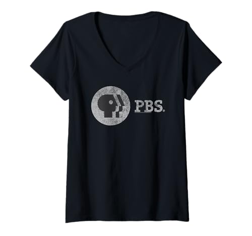 Damen PBS Distressed Vintage Logo Public Broadcasting Service T-Shirt mit V-Ausschnitt von PBS