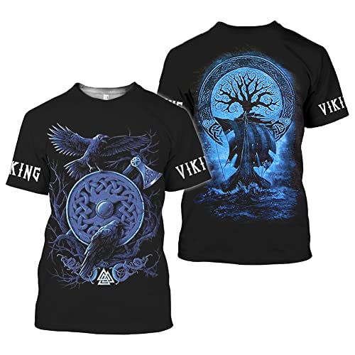 Atmungsaktiv Mesh Wikinger Grafik T-Shirt, Nordische Mythologie Amulett Symbol 3D Druck Sommer Schnelltrocken Kurzärmelig für Männer Sport Trikot,Shields,5XL von PBTMCD