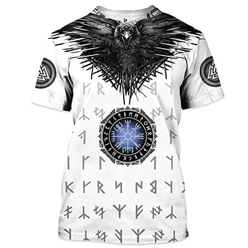 Atmungsaktiv Mesh Wikinger Grafik T-Shirt, Nordische Mythologie Amulett Symbol 3D Druck Sommer Schnelltrocken Kurzärmelig für Männer Sport Trikot,Viking Compass,L von PBTMCD