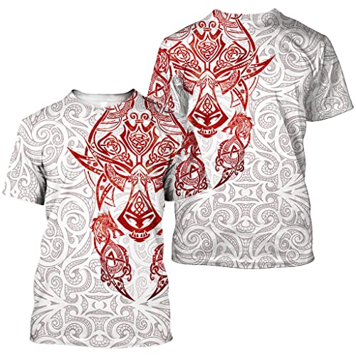 Männer 3D Tätowierung Druck Fenrir Wolf Wikinger T-Shirt, Sommer Strand Schnelltrocken Tier Kurze Ärmel Atmungsaktives Mesh Straße Sport Trikot,Style 4 White,3XL von PBTMCD