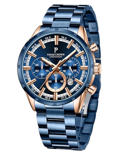 PC PARAS CROWN Uhren Herren mit 5ATM Japanischem Uhrwerk Chronograph Gehäuse aus Edelstahl Elegante Silikon Armband Quarz Uhr für Herren von PC PARAS CROWN