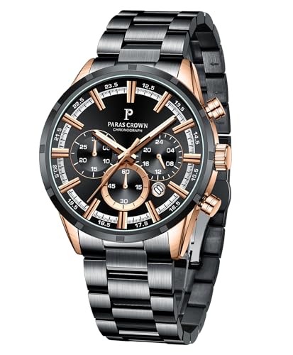 PC PARAS CROWN Uhren Herren mit 5ATM Japanischem Uhrwerk Chronograph Gehäuse aus Edelstahl Elegante Silikon Armband Quarz Uhr für Herren von PC PARAS CROWN