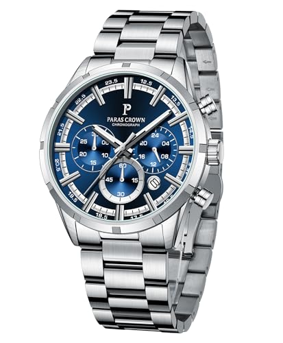 PC PARAS CROWN Uhren Herren mit 5ATM Japanischem Uhrwerk Chronograph Gehäuse aus Edelstahl Elegante Silikon Armband Quarz Uhr für Herren von PC PARAS CROWN