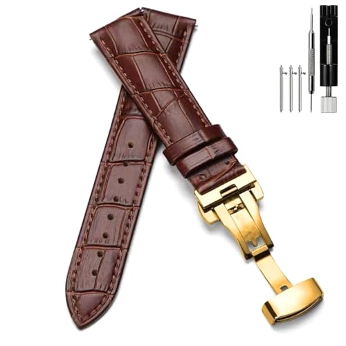 PCAORLEORS Echtes Leder Uhr Armband, Bambus Link Leder Ersatz Armband, Schnelle Demontage von Krokodil Haut Uhr Armband, 20mm 22mm 24mm 26mm Echte Uhr Armbänder für Männer und Frauen (Braun, 20MM) von PCAORLEORS