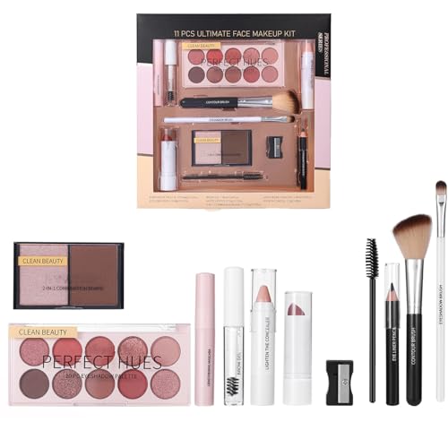 11 Stück Make-up-Set - Enthält Eyeshadow Palette, Lippenstift, Blush, Highlighter, Concealer, Mascara & Eyeliner Bleistift, All-in-One Volle Kosmetik-Kit (#A, 11PCS) von PCC PTYXIS