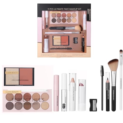 11 Stück Make-up-Set - Enthält Eyeshadow Palette, Lippenstift, Blush, Highlighter, Concealer, Mascara & Eyeliner Bleistift, All-in-One Volle Kosmetik-Kit (#B, 11PCS) von PCC PTYXIS