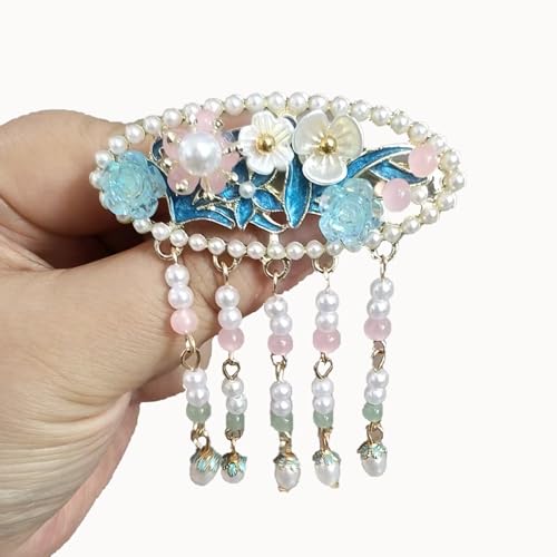 Haarklammer- Cloud Pearl Tassel Haarstab, Mädchen Haar Zubehör & Schmetterling Design, Retro Chinesischen Stil Seite Ente Bill Clip Für Hanfu Outfits, Braut Haar Zubehör (#1) von PCC PTYXIS