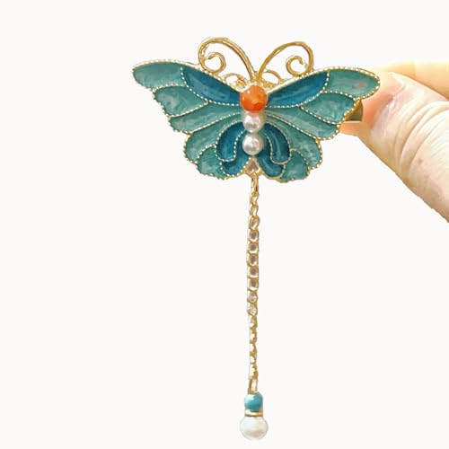 Haarklammer- Cloud Pearl Tassel Haarstab, Mädchen Haar Zubehör & Schmetterling Design, Retro Chinesischen Stil Seite Ente Bill Clip Für Hanfu Outfits, Braut Haar Zubehör (#6) von PCC PTYXIS