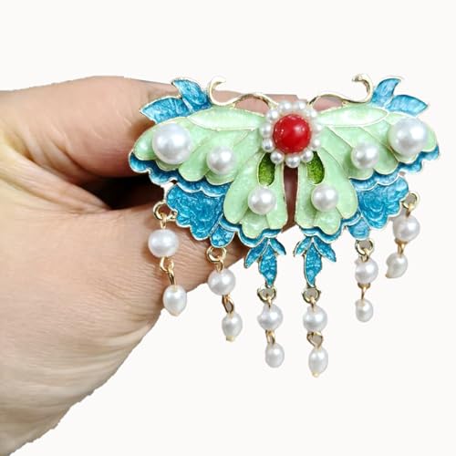 Haarklammer- Cloud Pearl Tassel Haarstab, Mädchen Haar Zubehör & Schmetterling Design, Retro Chinesischen Stil Seite Ente Bill Clip Für Hanfu Outfits, Braut Haar Zubehör (#7) von PCC PTYXIS