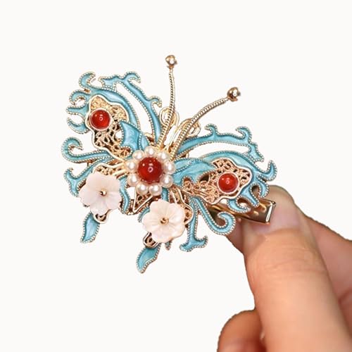 Haarklammer- Cloud Pearl Tassel Haarstab, Mädchen Haar Zubehör & Schmetterling Design, Retro Chinesischen Stil Seite Ente Bill Clip Für Hanfu Outfits, Braut Haar Zubehör (#8) von PCC PTYXIS
