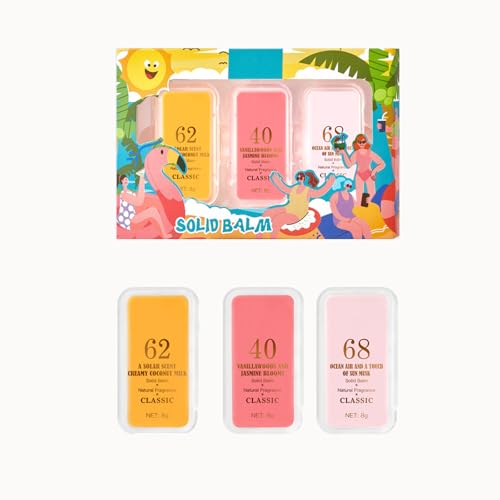 Solide Parfüm Set- tragbare Reise Parfüms Set (3 Dufte: Ozeanluft, Sonnenküsste Kokosnussmilch, Vanille) natürliche langlebige Dufte, Mini 8g Parfümwachs, ideale Geschenke (#A) von PCC PTYXIS