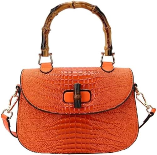 PCCYFZ Damen Handtasche Kunstleder Bambus Top Griff Crossbody Tasche Elegante Geldbörse Abendtasche Umhängetasche (orange) von PCCYFZ