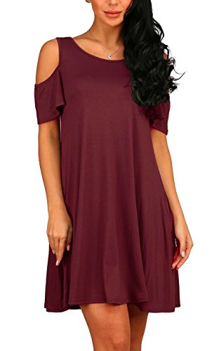 PCEAIIH Damen Langarm Freizeitkleid mit Taschen Einfarbiges Sommerkleid Rundhals Baumwolle Minikleid von PCEAIIH