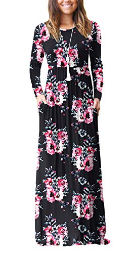 PCEAIIH Damen Kleid Maxikleid mit Blumenmuster Kleider mit Taschen Lässiges lockeres Maxikleid von PCEAIIH