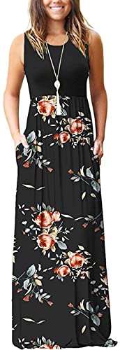 PCEAIIH Damen Kleid Maxikleid mit Blumenmuster Kleider mit Taschen Lässiges lockeres Maxikleid von PCEAIIH