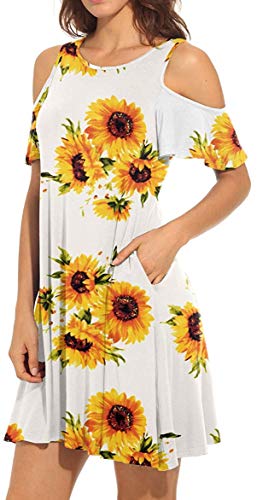 PCEAIIH Damen Langarm Freizeitkleid mit Taschen Einfarbiges Sommerkleid Rundhals Baumwolle Minikleid von PCEAIIH