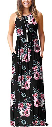 PCEAIIH Damen Sommer Casual Kleid Ärmelloses/langärmelig Lang Kleider mit Taschen Sexy Maxikleid Strandkleid Cocktailkleid Partykleid Einfarbig/Blumen von PCEAIIH