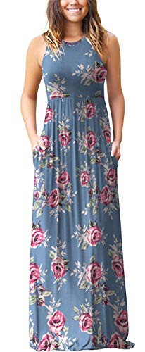 PCEAIIH Damen Sommer Casual Kleid Ärmelloses/langärmelig Lang Kleider mit Taschen Sexy Maxikleid Strandkleid Cocktailkleid Partykleid Einfarbig/Blumen von PCEAIIH