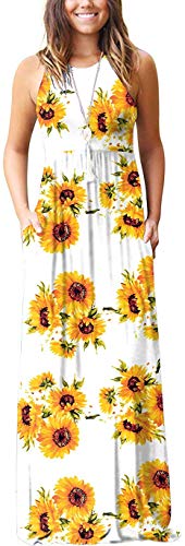 PCEAIIH Damen Sommer Casual Kleid Ärmelloses/langärmelig Lang Kleider mit Taschen Sexy Maxikleid Strandkleid Cocktailkleid Partykleid Einfarbig/Blumen von PCEAIIH