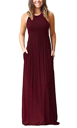 PCEAIIH Damen Sommer Casual Kleid Ärmelloses/langärmelig Lang Kleider mit Taschen Sexy Maxikleid Strandkleid Cocktailkleid Partykleid Einfarbig/Blumen von PCEAIIH