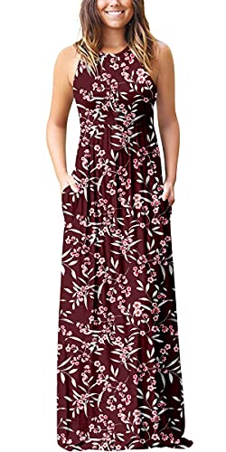 PCEAIIH Damen Sommer Casual Kleid Ärmelloses/langärmelig Lang Kleider mit Taschen Sexy Maxikleid Strandkleid Cocktailkleid Partykleid Einfarbig/Blumen von PCEAIIH