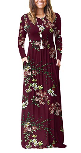 PCEAIIH Damen Sommer Casual Kleid Ärmelloses/langärmelig Lang Kleider mit Taschen Sexy Maxikleid Strandkleid Cocktailkleid Partykleid Einfarbig/Blumen von PCEAIIH