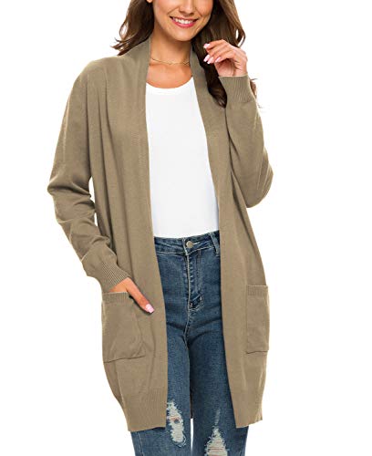 PCEAIIH Strickjacken für Damen Strickjacke Langarm Offene Strickmantel Lang Casual High Stretchy Cardigan mit Taschen L Camel von PCEAIIH