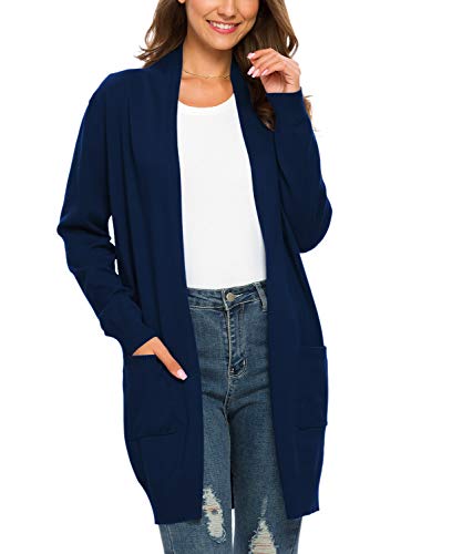 PCEAIIH Strickjacken für Damen Strickjacke Langarm Offene Strickmantel Lang Casual High Stretchy Cardigan mit Taschen L Marine von PCEAIIH