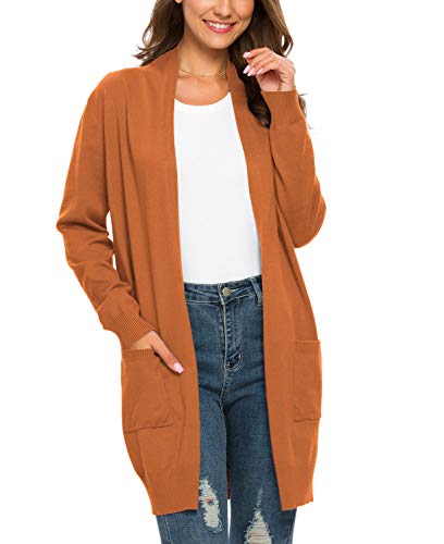 PCEAIIH Strickjacken für Damen Strickjacke Langarm Offene Strickmantel Lang Casual High Stretchy Cardigan mit Taschen S Orange von PCEAIIH