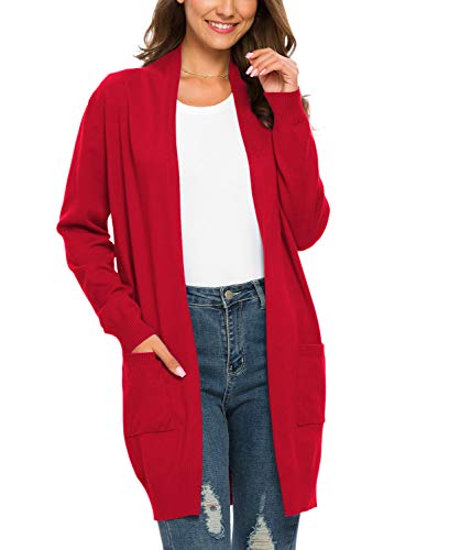 PCEAIIH Strickjacken für Damen Strickjacke Langarm Offene Strickmantel Lang Casual High Stretchy Cardigan mit Taschen S Red von PCEAIIH